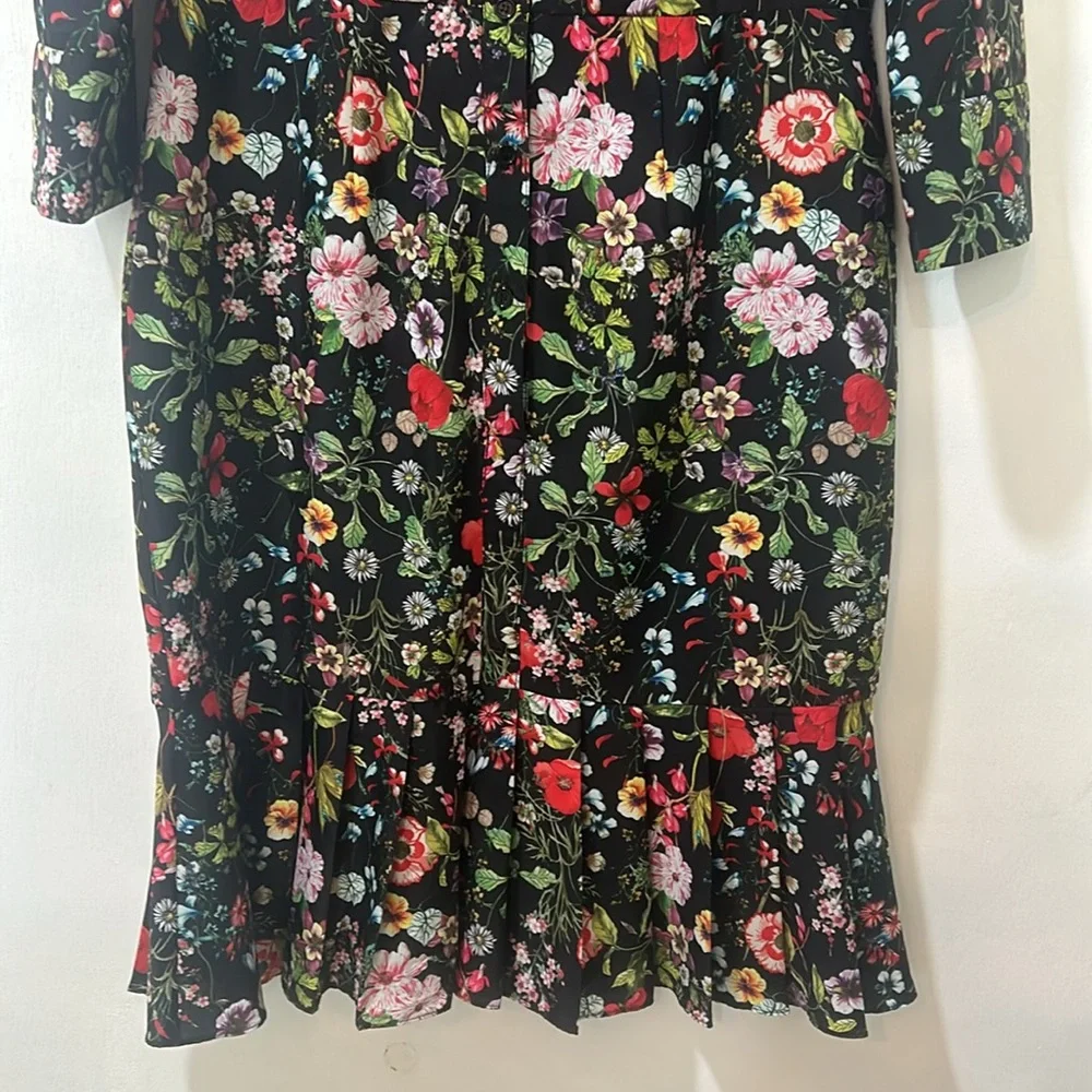 ADRIANNA PALLEL  DRESS WOMEN SIZE 9 BLACK FLORAL PEPLUM HEM - Picture 4 of 14